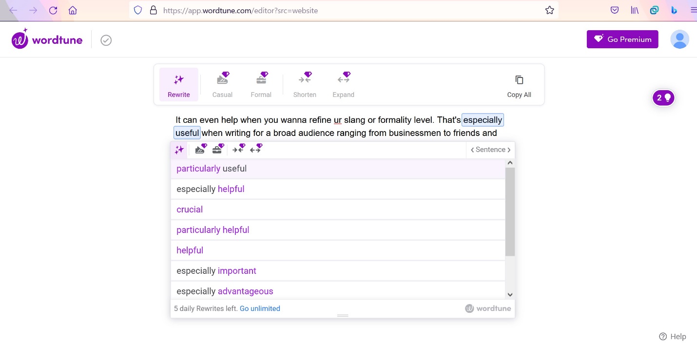 اکانت پریمیوم wordtune